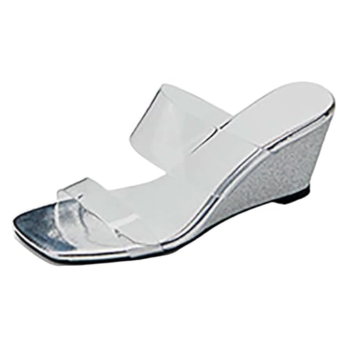Pantoletten Damen Mit Absatz Keilsandalen Jelly Sandalen Offene Zehe Pumps Elegant Damensandalen Sommerschuhe High Heels Sandaletten Kleid Schuhe Sommer Hausschuhe Slipper Transparent Pantolette von OBiQuzz