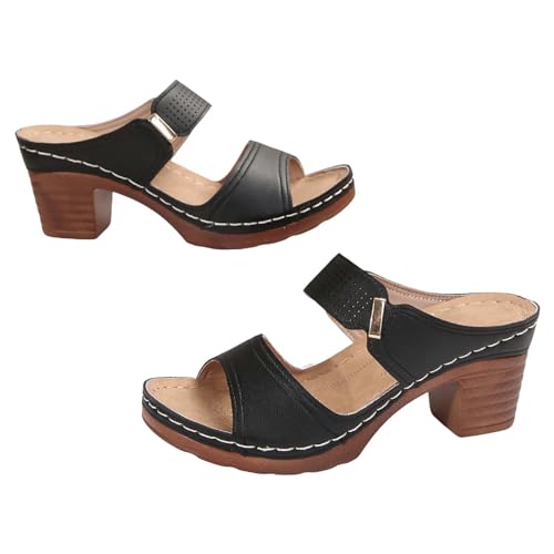 Pantoletten Damen Mit Absatz - Plateau Sandaletten Peep Toe Sandalen Wedges Slippers Leder Slide Sommer Strandschuhe Keilabsatz Pumps Freizeitsandale Sandals Sommerschuhe Damensandalen Gr.37-43 von OBiQuzz