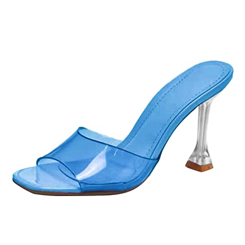 Pantoletten Damen Mit Absatz - Sandalen Damen Elegant - Pumps Damen High Heels Sexy Sandaletten Transparent Absatzsandale Peep Toe Slipper Hochzeitsschuhe Jelly Party Schuhe Sommerschuhe Gr.37-42 von OBiQuzz