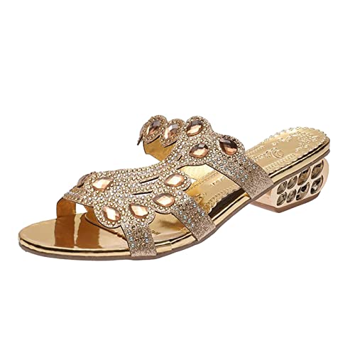 Pantoletten Damen Mit Absatz - Sandalen Damen Sommer - Strass Flip Flops Elegant Glitzer Sandaletten Peep Toe Strand Schuhe Sandalen Slipper Flipflop Sommerschuhe Slides Schlappen Sandaletten Gr.37-41 von OBiQuzz