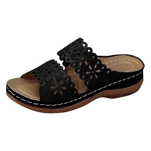 Pantoletten Damen Mit Fussbett, Orthopädische Sandalen Peep Toe Plateau Sandaletten Leder Strandschuhe Slippers Slide Rutschfest Hauschuhe Schlappen Mesh Sommerschuhe Keilsandalen Gr.36-43 von OBiQuzz
