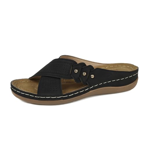 Pantoletten Damen Mit Fussbett : Leder Sommer Sandalen Peep Toe Sandaletten Flache Slippers Slide Rutschfest Hauschuhe Schlappen Freizeit Strandschuhe Sommerschuhe Pantoffeln Flip-Flops Gr.36-43 von OBiQuzz