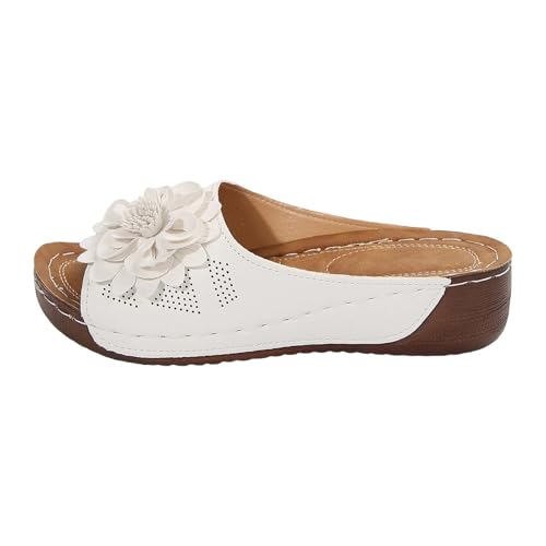 Pantoletten Damen Mit Fussbett - Leder Plateau Sandalen Pumps Peep Toe Sommerschuhe Strandschuhe Slippers Rutschfest Hauschuhe Sommer Schlappen Gartenschuhe Damenschuhe Freizeitsandalen von OBiQuzz