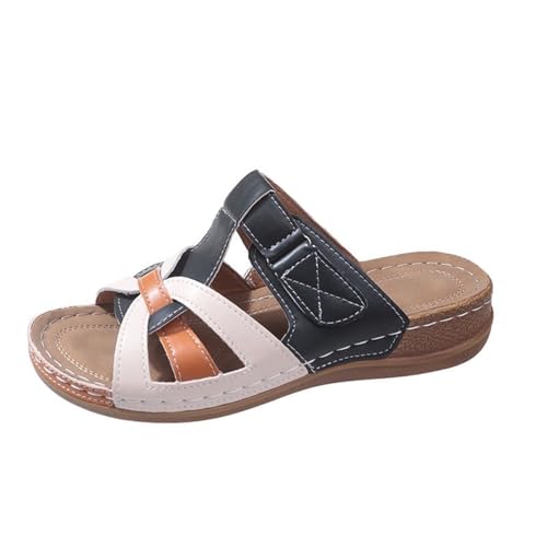 Pantoletten Damen Orthopädische Sandalen Mit Weiche Sohle Strandsandalen Leder Strandschuhe Offener Zeh Flache Slippers Slide Rutschfest Hausschuhe Bequem Schuhe Sommerschuhe Outdoorsandalen Gr.36-43 von OBiQuzz
