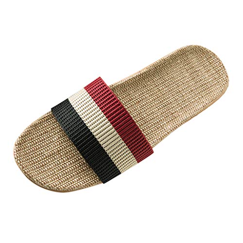 Pantoletten Herren Atmungsaktiv Leinen Hausschuhe Rutschfest Pantoffeln Leinen Sommerschuhe Sommer Flat Strand Schuhe Outdoor Indoor Slipper Slides Haushaltsschuhe Badeschuhe Bequem Schlappen Gr.40-45 von OBiQuzz
