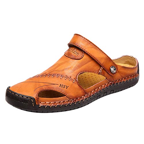 Pantoletten Herren Leder Sandalen Sommer Pantolette Geschlossene Sandale Slippers Slide Atmungsaktiv Mesh Clogs Sandals Rutschfest Hausschuhe Sommerschuhe Strandschuhe Bequemen Slipper Schuhe Gr.38-48 von OBiQuzz