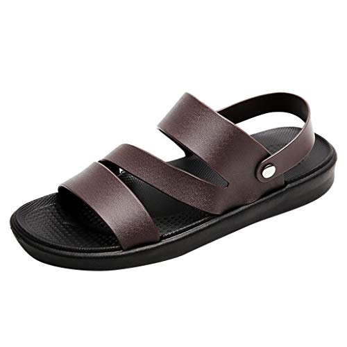Pantoletten Herren Leder Sandalen Sommer Pantolette Peep Toe Sandale Slippers Slide Atmungsaktiv Mesh Clogs Sandals rutschfest Hausschuhe Sommerschuhe Strandschuhe Bequemen Slipper Schuhe Gr.40-45 von OBiQuzz