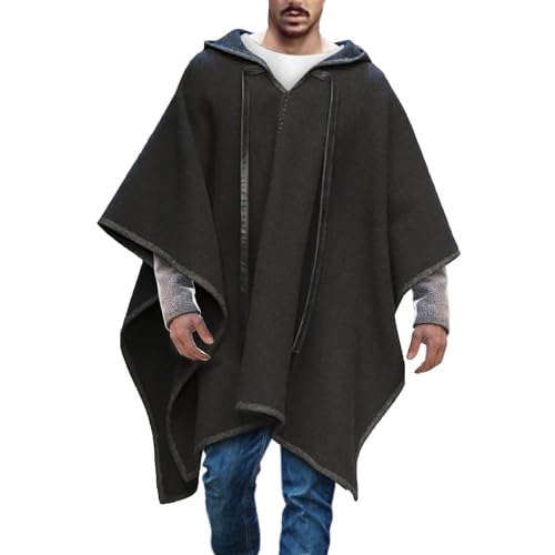 Poncho Herren Warm Decke Ponchos Kapuze Cape Pancho Männer Mexikanischer Wollponcho Winter Cowboy Hippie Jacke Alpaka Wolle Hippie Chic Andenponcho Herbst Winter Kapuzenponcho Einheitsgröße S-3Xl von OBiQuzz