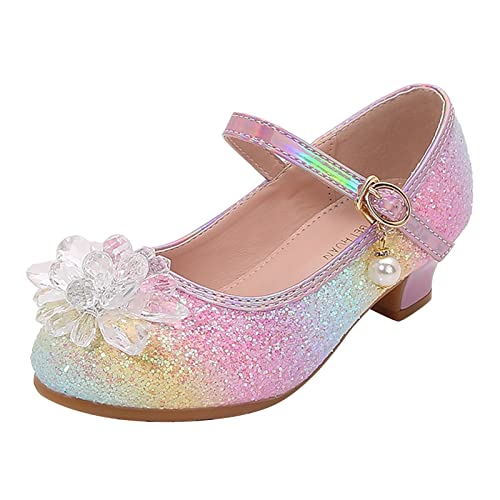 Prinzessin Schuhe Mädchen - Mary Jane Halbschuhe Party Pumps Kristall Abendschuhe Geschlossene Einzelne Schuhe Cosplay Kostüm Regenbogen Druck Tanzschuhe Hochzeitskleider Keilpumps von OBiQuzz