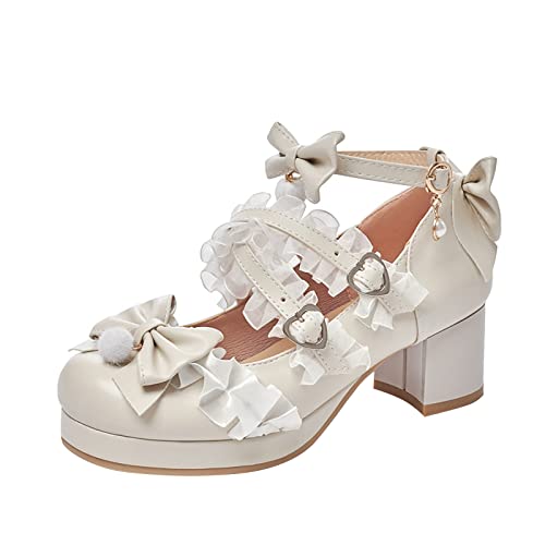 Prinzessin Schuhe Mädchen Mit Blockabsatz - Mary Jane Schuhe rutschfest Absatzschuhe Schnalle Runde Zehenschnalle Kleidschuhe Performance Hochzeitsschuhe Festliche Pumps Mit Bowknot von OBiQuzz