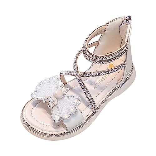 Prinzessin Schuhe Mädchen - Strassverzierter Kleiderschuhe Schmetterling Kindersandalen Niedriger Absatz Riemchensandalen Peep Toe Barfussschuhe Rutschfeste Sportsandalen Strand Sandalen von OBiQuzz