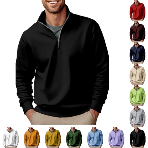 Pullover Herren Ohne Kapuze - Sweatjacke Mit Stehkragen Half Zip Hoodie Oversized Arbeitspullover Sports Freizeitjacke Männer Langarmshirt Leicht Sweatshirt Regular Fit Kurzjacke von OBiQuzz