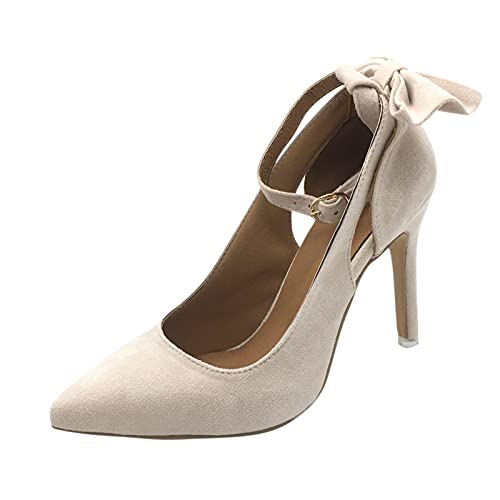 Pumps Damen Schwarz - High Heels Sexy Abendschuhe Mit Schleifen Kleid Schuhe Hochzeitsschuhe Slingback Riemensandale Party Schuhe Stöckelschuhe Prinzessin Schuhe Brautschuhe Damenschuhe Gr.37-42 von OBiQuzz