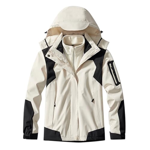 Regenjacke Damen Outdoor 2-In-1 Skijacke Mit Fleecejacke Wasserdichte Regenmantel Funktionsjacke Softshelljacke Winddicht Warm Winterjacke Doppeljacke Gefüttert Übergangsjacke Wanderjacke Outdoorjacke von OBiQuzz