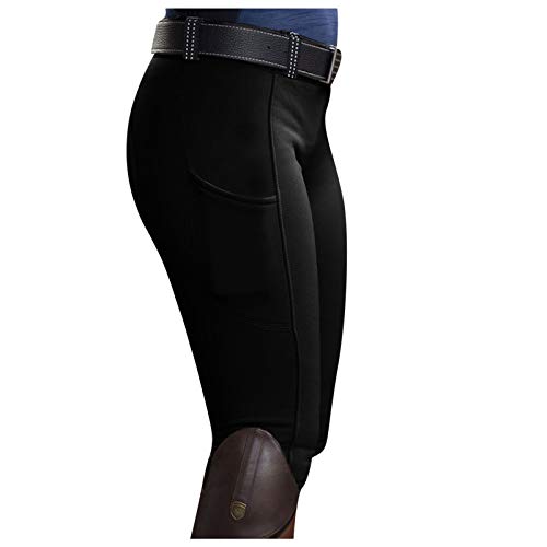 Reitleggings Damen Mädchen Reithose Mit Handytasche Elastische Jodhpurhose Reit-Tights Für Reitschule Reitsport Radfahren Turnierreithose Kniebesatzreithose Reiterhosen Vollbesatzreithose S-Xxl von OBiQuzz