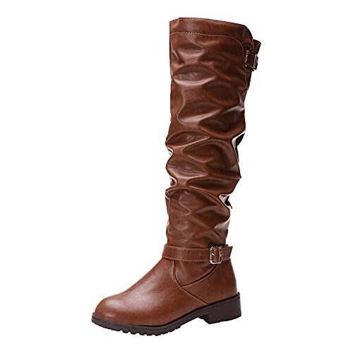Reitstiefel Damen Lederstiefel Westernstiefel Cowboystiefel Vintage Kniehohe Stiefel Mit Schnallen Schlupfstiefel Reißverschluss Damenstiefel Langschaftstiefel Winterstiefel Arbeitsstiefel Gr.37-42 von OBiQuzz