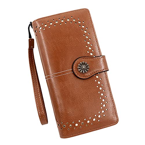 Retro Einfache Lange Brieftasche Multifunktion Große Kapazität Brieftasche Handtasche Geldbörsen Herren Vintage (Brown, One Size) von OBiQuzz
