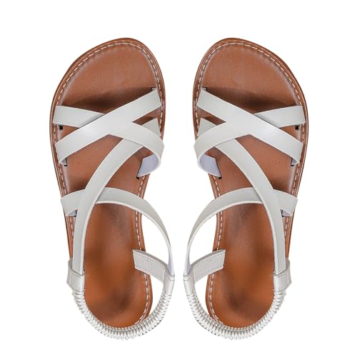 Riemensandalen Damen Bequeme Flache Sandalen Römersandalen Peep Toe Sommerschuhe Outdoorsandalen Strandschuhe Sommer Sandaletten Leder Strandsandalen Bohemian Freizeitsandalen Damensandalen Gr.36-43 von OBiQuzz