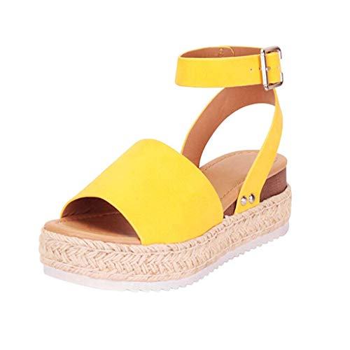 Sandalen Damen Mit Absatz - Espadrilles Peep Toe Sandaletten Plateau Sommerschuhe Wedge Riemensandale Kleid Schuhe Flache Strandschuhe Freizeits Sandal Elegant Damenschuhe Outdoorsandalen Gr.35-43 von OBiQuzz