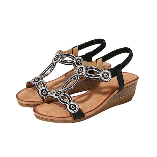 Sandalen Damen Mit Absatz - Keilsandalen Damen Sandaletten Plateau Strandsandalen Bohemian Strandschuhe Römersandalen Freizeitsandalen Mit Keilabsatz Sommerschuhe Badesandalen Outdoorsandalen Gr.35-42 von OBiQuzz