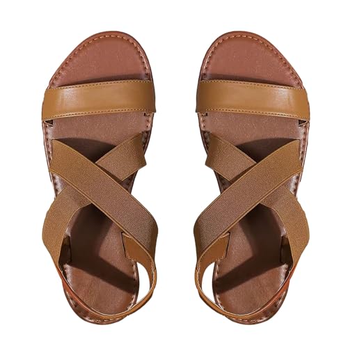 Sandalen Damen Sommer - Römersandalen Damen Bequem Elegant Sandaletten Mit Gummiband Flach Freizeitsandalen Peep Toe Strandsandalen Rutschfest Strandschuhe Badesandalen Riemensandalen Sommerschuhe von OBiQuzz