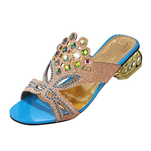 Sandalen Damen Strass Pantoletten Glitzer Sommer Sandaletten Pumps Schuhe Pantolette Elegante Keilsandalen Wedges Peep Toe Schuhe Plateau Sandals Keilabsatz Platform Shoes Slide Slippers Gr.37-41 von OBiQuzz