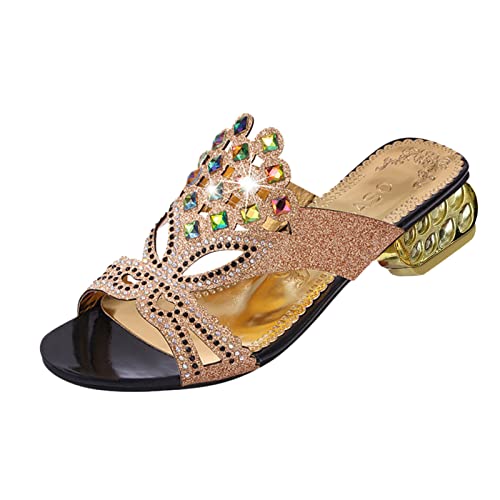 Sandalen Damen Strass Pantoletten Glitzer Sommer Sandaletten Pumps Schuhe Pantolette Elegante Keilsandalen Wedges Peep Toe Schuhe Plateau Sandals Keilabsatz Platform Shoes Slide Slippers Gr.37-41 von OBiQuzz