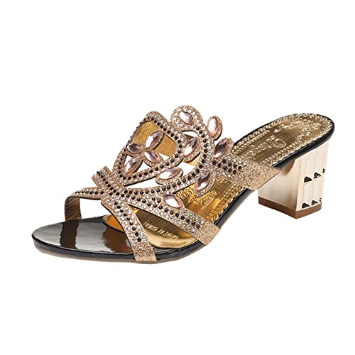 Sandalen Damen Strass Pantoletten Glitzer Sommer Sandaletten Pumps Schuhe Pantolette Elegante Keilsandalen Wedges Peep Toe Schuhe Plateau Sandals Keilabsatz Platform Shoes Slide Slippers Gr.37-41 von OBiQuzz