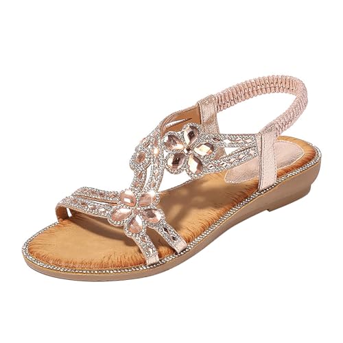 Sandalen & Slides Für Damen : Sommer Sandalen Flach Strandschuhe Bohemian Strass Sandaletten Römersandalen Offene Zehe Sommerschuhe Strandsandalen Damensandalen Freizeitsandalen Riemchensandalen von OBiQuzz