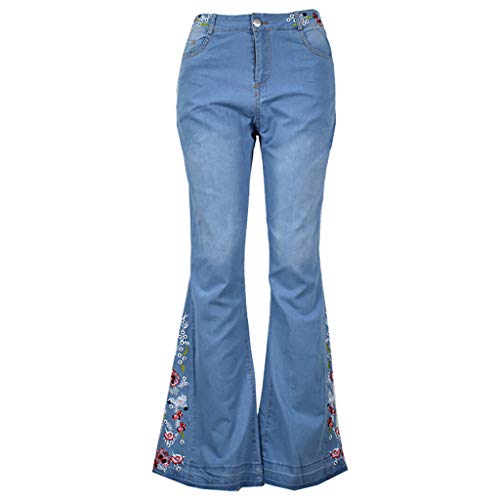Schlaghose Damen Jeans Mit Blumen Elegant Stretch Jeanshose Bootcut Flared Hose Fashion Retro Skinny Slim Hosen Casual Hohe Taille Breite Jeans Mode Weites Bein Retro Stil Denim Pants 70Er Party von OBiQuzz