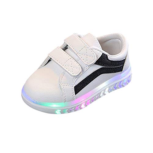 Schuhe Blinken Jungen Schuhe Kleine weiße Schuhe Leichte Brettschuhe rutschfeste Kleinkindschuhe mit weichem Boden für Kinder Sneaker Türkis Mädchen (Z2-Black, 23.5 Toddler) von OBiQuzz