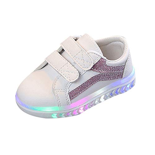 Schuhe Blinken Jungen Schuhe Kleine weiße Schuhe Leichte Brettschuhe rutschfeste Kleinkindschuhe mit weichem Boden für Kinder Sneaker Türkis Mädchen (Z2-Pink, 28 Little Kid) von OBiQuzz