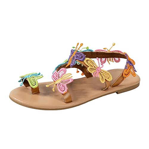 Sommer Sandale Damen Blumen Flache Sandaletten Bohemian Sommersandalen Strandsandalen Riemchensandalen Weichen Sohlen Zehentrenner Zehensandalen Flip-Flops Sommerschuhe Freizeitsandalen Damenschuhe von OBiQuzz