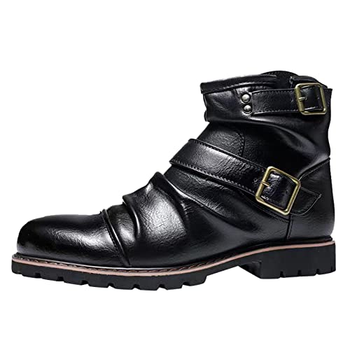 Stiefel Herren Stiefeletten Lederstiefel Mit Schnalle Biker Motorrad Boots Westernstiefel Reißverschluss Kurzschaft Stiefel Rutschfest Schlupfstiefel Outdoor Wanderstiefel Arbeitsschuhe Gr.40-48 von OBiQuzz