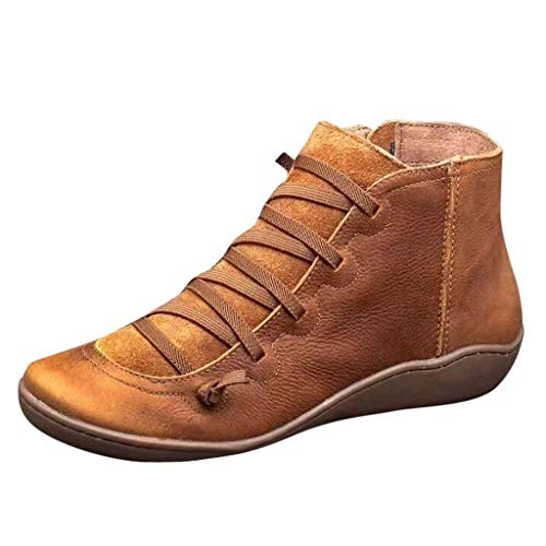 Stiefeletten Damen Braun - High-Top Sneaker Halbschuhe Leder Stiefel Vintage Schnürschuhe Schnür Stiefeletten Boots Walkingschuhe Bequem Wanderschuhe Rutschfest Freizeitschuhe Turnschuhe Arbeitsschuhe von OBiQuzz