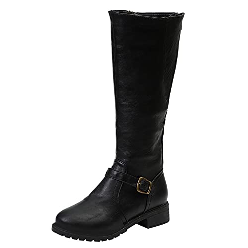 Stiefeletten Damen Herbst - Weite H Langschaftstiefel Lederstiefel Halbhohe Stiefel Damenstiefel Westernstiefel Flache Stiefel Reitstiefel Schlupfstiefel Ankle Boots Winterstiefel Winterboots Gr.37-42 von OBiQuzz