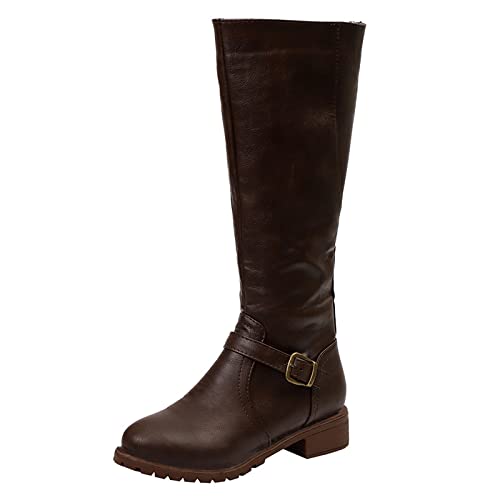 Stiefeletten Damen Herbst - Weite H Langschaftstiefel Lederstiefel Halbhohe Stiefel Damenstiefel Westernstiefel Flache Stiefel Reitstiefel Schlupfstiefel Ankle Boots Winterstiefel Winterboots Gr.37-42 von OBiQuzz