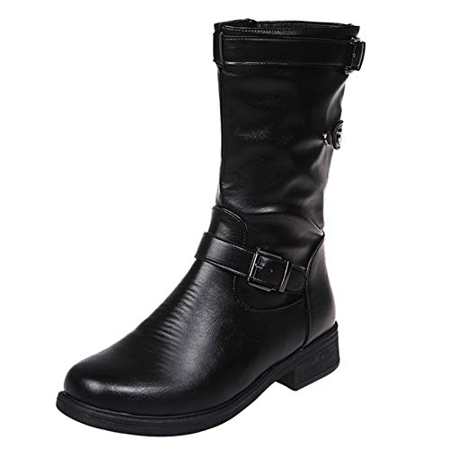 Stiefeletten Damen Leder - Lederstiefel Elegant Damenstiefel Pu Leder Westernstiefel Weite H Hohe Stiefel Weitschaftstiefel Mit Schnallen Schlupfstiefel Reitstiefel Winterstiefel Winterboots Gr.35-43 von OBiQuzz