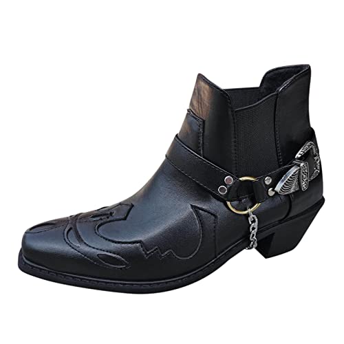 Stiefeletten Damen Mit Absatz - Cowboy Stiefeletten Damen Leder Westernstiefel Embroidered Chelsea Boots Schlupfstiefel Cowboystiefel Mit Schnalle Ritterstiefel Stiefel Ankle Bootie Für Frauen von OBiQuzz