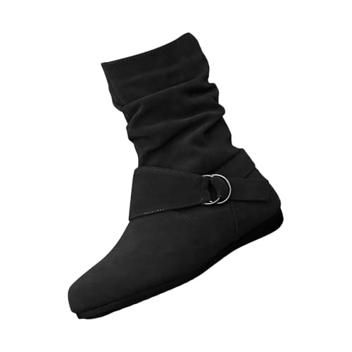 Stiefeletten Damen Westernstiefel Elegant Damenstiefel Schlupfstiefel Reißverschluss Halbhohe Stiefel Flache Reitstiefel Herbst Winter Boots Ankle Bootie Rubber Kurzschaft Stiefel Cowboystiefel von OBiQuzz