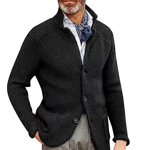 Strickjacke Herren Schwarz Cardigan Stehkragen Feinstrike Mit Reißverschluß Und Taschen Pullover Männer Fleecejacke Sweatjacke Winter Trachtenjacke Wintermantel Freizeit-Winter Sweater Sweatshirt von OBiQuzz