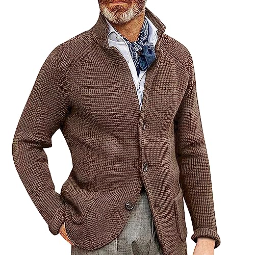 Strickjacke Herren Schwarz Cardigan Stehkragen Feinstrike Mit Reißverschluß Und Taschen Pullover Männer Fleecejacke Sweatjacke Winter Trachtenjacke Wintermantel Freizeit-Winter Sweater Sweatshirt von OBiQuzz