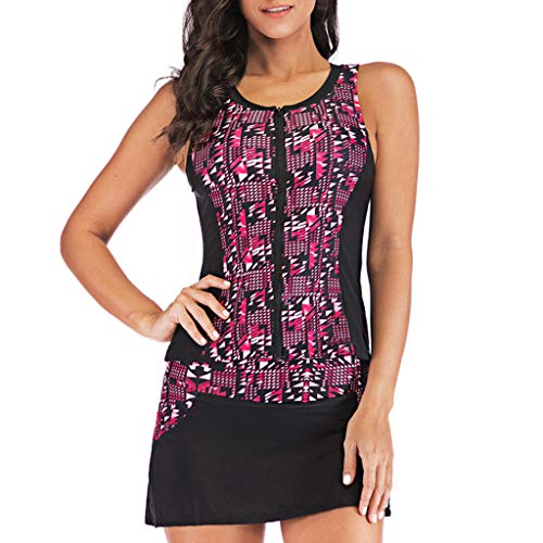 Tankini Damen Bauchweg Zweiteiliger Badeanzugkleid Große Größe Badeanzug Reißverschluss Tankini Oberteil Mit Rock Push Up Bademode Badeanzüge Für Damen Swimsuits for Women Schwimmanzug Set S-5XL von OBiQuzz