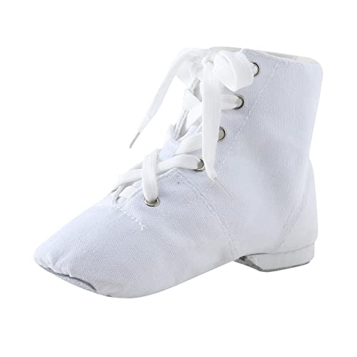 Tanzschuhe Mädchen Weiß - Schnür Jazzschuh Segeltuch Tanz Flache Ballsaal Moderne Jazz Tanzstiefel Gardestiefel Gymnastikschuhe Karnevalsstiefel Folklorestiefel Geeignet für Anfänger Showtanztauglich von OBiQuzz