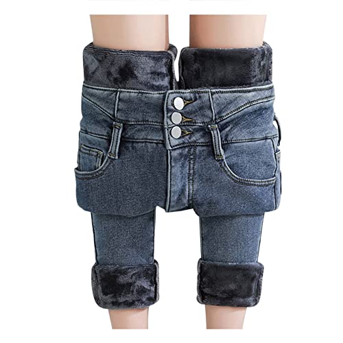 Thermojeans Damen Jeans Fleece Gefüttert Jeanshose Winterhose Thermohose Leggings Skinny Jeanshosen High Waist Thermo Jeans Straight Leg Dicke Denim Jeans Winter Warme Damenjeans Strumpfhose Hosen von OBiQuzz