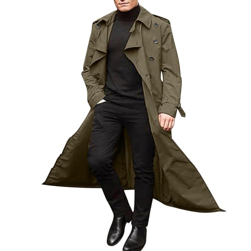 Trenchcoat Herren Lang - Übergangsjacke Ohne Kapuze Zweireiher Winterjacke Revers Wintermantel Langarm Sweatjacke Oversized Casual Windbreaker Long Business Jacket Einfarbig Overcoat von OBiQuzz