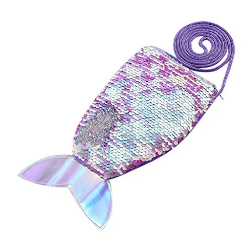 Unisex-Pailletten-Geldbörsen Handtaschen Reißverschluss-Geldbörsen Süßes Beutel-Fischschwanz-Paket Kleine Geldbörsen Herren (Purple, One Size) von OBiQuzz