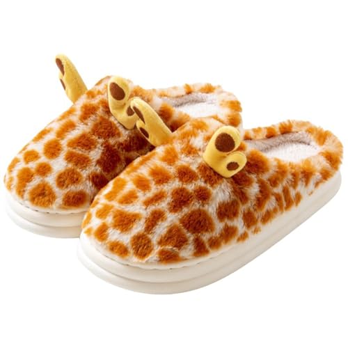 Warme Hausschuhe Damen Giraffen Pantoletten Plüsch Slippers Schlappen Tiere Pantoffeln Gefütterte Hüttenschuhe Memory Foam Hauspantoffeln Hausschlappen Winter Puschen Rutschfeste Filzpantoffeln von OBiQuzz