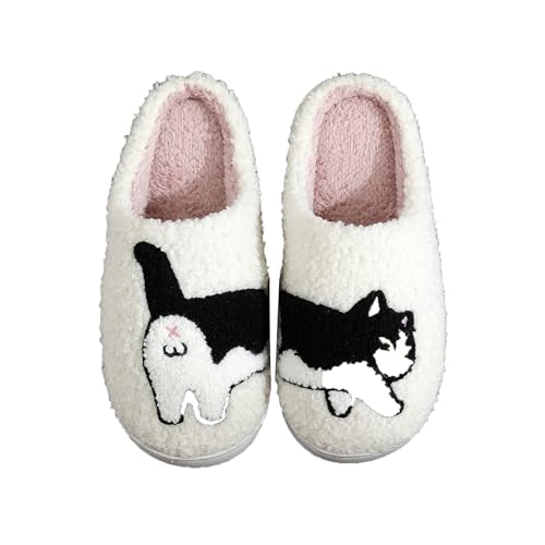 Warme Hausschuhe Damen Herren Katzen Hausschuhe Plüsch Slippers Schlappen Winter Filzpantoffeln Tiere Pantoffeln Niedliche Cartoon Hausschlappen Hüttenschuhe Flauschige Pantoletten Hauspantoffeln von OBiQuzz