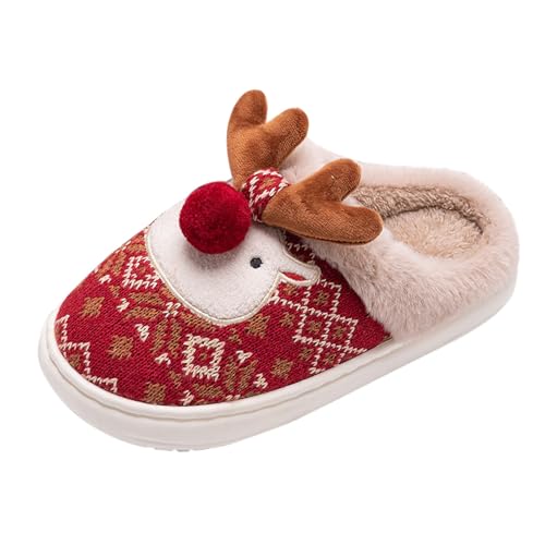 Weihnachten Hausschuhe Damen Winter Elch Pantoletten Memory Foam Hauspantoffeln Warme Hausschuhe Damen Plüsch Slippers Schlappen Winter Hüttenschuhe Cute Hausschlappen Filzpantoffeln Filzhausschuhe von OBiQuzz
